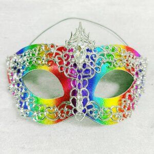 2 in 1 rainbow mask, Masquerade party wedding, silver rainbow mask, Party mask